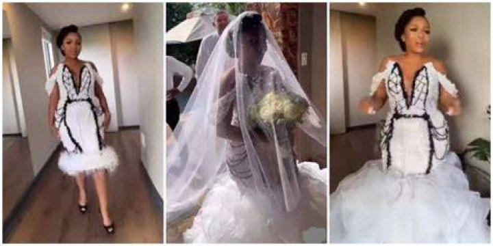 Bride in transformative piece.