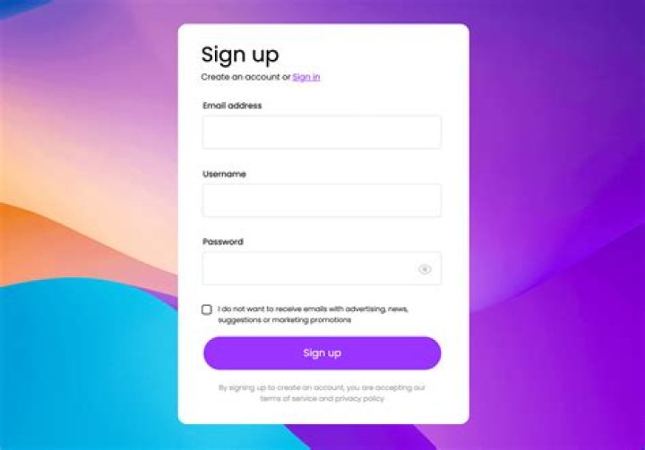 New user sign up page New user sign up page
