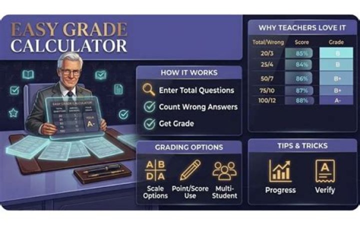 Teacher using a grade calculator tool Teacher using a grade calculator tool
